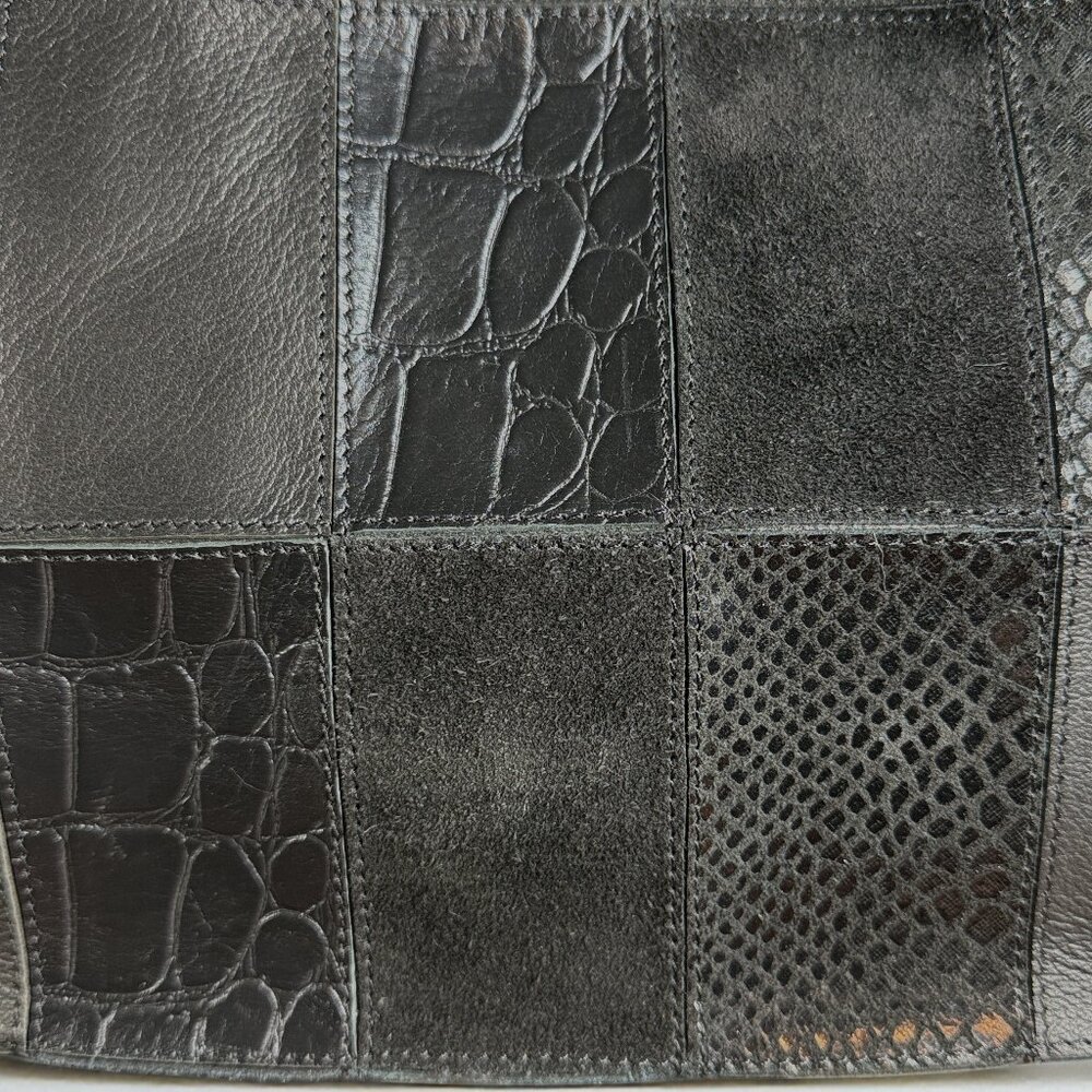 Sharif Suede & Leather Python Embossed Patchwork Gold Tiger Head Shoulder Bag - Picture 3 of 16